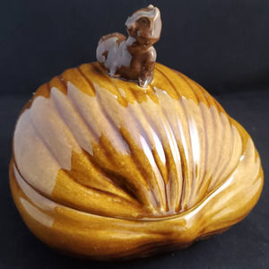 Vintage 70s Arnel's Ceramic Cookie Nut Dish with Squirrel on lid